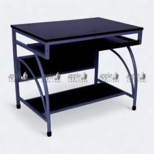 APPLE AP-902 computer table with keyboard tray, wooden top, lower storage shelf and grey metal frame for office computer desk and study computer table use