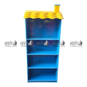 APPLE AP-100-ORG Classroom Book Rack for school book shelf and school library shelving unit Colorful Classroom Book Rack with orange shelves and yellow roof design for Montessori schools APPLE school book shelf for books, files, and classroom learning material storage School library shelving unit for kids reading corner and classroom book organization