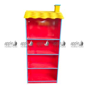 APPLE AP-100-ORG Classroom Book Rack for school book shelf and school library shelving unit Colorful Classroom Book Rack with orange shelves and yellow roof design for Montessori schools APPLE school book shelf for books, files, and classroom learning material storage School library shelving unit for kids reading corner and classroom book organization
