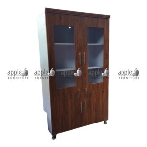 APPLE AP-101 wooden office cabinet with glass door storage cabinet design for files and documents Premium wooden office cabinet with glass doors and lower file storage for office use APPLE AP-101 office file cabinet for schools, colleges, universities, and professional workplaces Durable glass door storage cabinet with wooden finish for office records and books