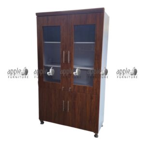 APPLE AP-101 wooden office cabinet with glass door storage cabinet design for files and documents Premium wooden office cabinet with glass doors and lower file storage for office use APPLE AP-101 office file cabinet for schools, colleges, universities, and professional workplaces Durable glass door storage cabinet with wooden finish for office records and books