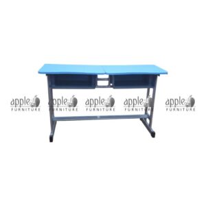 APPLE AP-1010 double student desk, school double desk with blue top, classroom desk with storage and metal frame for two students