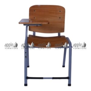 APPLE AP-1011-SP-DYR wooden student chair with writing pad, bended plywood school chair with MDF writing pad for classroom use Wooden student chair with writing pad made with bended plywood seat and back, MDF writing pad chair for schools and colleges APPLE Furniture bended plywood school chair with attached MDF writing pad for students, academies, and training rooms