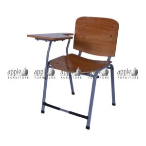 APPLE AP-1011-SP-DYR wooden student chair with writing pad, bended plywood school chair with MDF writing pad for classroom use Wooden student chair with writing pad made with bended plywood seat and back, MDF writing pad chair for schools and colleges APPLE Furniture bended plywood school chair with attached MDF writing pad for students, academies, and training rooms