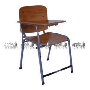 APPLE AP-1011-SP-DYR wooden student chair with writing pad, bended plywood school chair with MDF writing pad for classroom use Wooden student chair with writing pad made with bended plywood seat and back, MDF writing pad chair for schools and colleges APPLE Furniture bended plywood school chair with attached MDF writing pad for students, academies, and training rooms