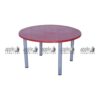 APPLE AP-1016-RND round classroom table with red top and metal legs for Montessori school activity rooms Round classroom table for group learning, Montessori round table for preschool and daycare activities APPLE Furniture round activity table for schools, playgroups, libraries, and early learning classrooms