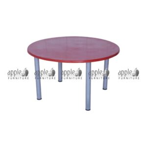 APPLE AP-1016-RND round classroom table with red top and metal legs for Montessori school activity rooms Round classroom table for group learning, Montessori round table for preschool and daycare activities APPLE Furniture round activity table for schools, playgroups, libraries, and early learning classrooms