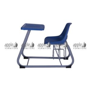 APPLE AP-1021-BR-BLU plastic study chair with writing pad and book rack for classroom use Plastic study chair with writing pad, blue student chair with book rack for schools and academies APPLE Furniture classroom writing pad chair with plastic seat, metal frame, and under-seat book rack