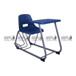 APPLE AP-1021-BR-BLU plastic study chair with writing pad and book rack for classroom use Plastic study chair with writing pad, blue student chair with book rack for schools and academies APPLE Furniture classroom writing pad chair with plastic seat, metal frame, and under-seat book rack