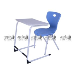 APPLE AP-1024-MED-BLU and AP-1026-WHT plastic student desk chair set for classroom furniture Plastic student desk chair set with blue chair and white study table for schools and academies APPLE Furniture school desk and chair set with plastic study table chair for organized classrooms