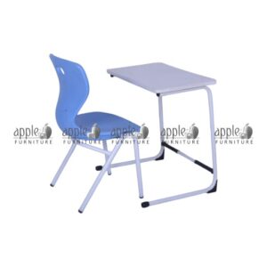 APPLE AP-1024-MED-BLU and AP-1026-WHT plastic student desk chair set for classroom furniture Plastic student desk chair set with blue chair and white study table for schools and academies APPLE Furniture school desk and chair set with plastic study table chair for organized classrooms