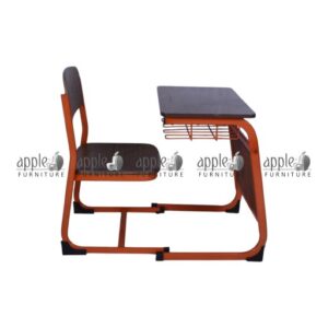 APPLE AP-1027-16-AKT and AP-1028-MED-AKT SET school desk and chair with moulded plywood seat and back School desk and chair with book basket and moulded plywood student seating for classrooms Classroom desk with chair by APPLE Furniture for school and academy use Moulded plywood student desk with attached chair and durable metal frame