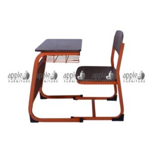 APPLE AP-1027-16-AKT and AP-1028-MED-AKT SET school desk and chair with moulded plywood seat and back School desk and chair with book basket and moulded plywood student seating for classrooms Classroom desk with chair by APPLE Furniture for school and academy use Moulded plywood student desk with attached chair and durable metal frame