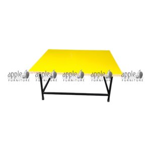 APPLE AP-115-YEL Montessori Activity Table with yellow top and black metal frame for kids classroom Durable Kids Classroom Table with bright yellow top and red edging for Montessori schools School Activity Table for playgroup and daycare learning rooms with strong metal frame APPLE Montessori Activity Table for drawing, writing, crafts, and group classroom activities