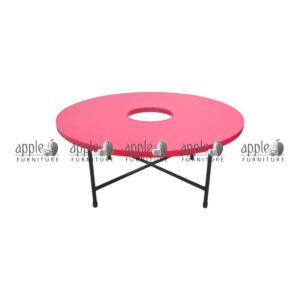 APPLE AP-116-R-1C-BLU Round Montessori Table with blue top and black metal frame for kids classroom Blue Kids Activity Table with round top and center cutout for preschool learning activities Preschool Classroom Table for Montessori schools, daycare centers, playgroups, and nursery rooms Durable Round Montessori Table for group learning, drawing, puzzles, crafts, and classroom activities