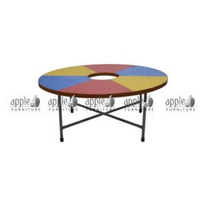 APPLE AP-116-R-MLT Multicolor Montessori Table with round activity top and black metal frame Round Activity Table for Montessori school with multicolor top and center cutout design Preschool Learning Table for daycare, nursery, playgroup, and junior classroom activities Durable Multicolor Montessori Table for group learning, crafts, puzzles, and kids activities