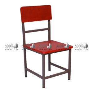 APPLE AP-149-12 wooden school chair with red wooden seat and back, steel frame classroom chair for schools, durable student chair in Pakistan