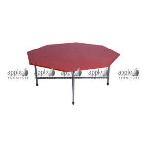 APPLE AP-150 hexagon activity table for school classroom with red tabletop and metal legs Red school activity table for Montessori classroom and kids learning area Collaborative classroom table with hexagonal top for group study and creative activities