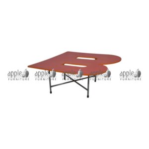 APPLE AP-151-ALP-B kids activity table with red creative tabletop for preschool classroom furniture Durable kids activity table with metal pipe frame for Montessori and playgroup learning Flower shaped classroom table for group learning, drawing, reading, and creative school activities Preschool group table with red top and strong frame for daycare and junior classroom furniture