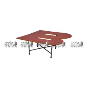 APPLE AP-151-ALP-B kids activity table with red creative tabletop for preschool classroom furniture Durable kids activity table with metal pipe frame for Montessori and playgroup learning Flower shaped classroom table for group learning, drawing, reading, and creative school activities Preschool group table with red top and strong frame for daycare and junior classroom furniture