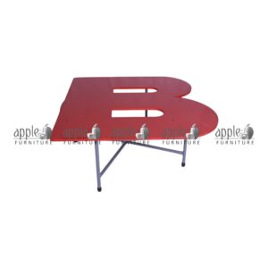 APPLE AP-151-ALP-B kids activity table with red creative tabletop for preschool classroom furniture Durable kids activity table with metal pipe frame for Montessori and playgroup learning Flower shaped classroom table for group learning, drawing, reading, and creative school activities Preschool group table with red top and strong frame for daycare and junior classroom furniture