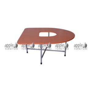 APPLE AP-151-ALP-D U shaped classroom table with reddish-orange top for preschool and Montessori furniture Durable U shaped classroom table with strong metal pipe frame for teacher-guided group learning Montessori activity table for drawing, reading, writing, craftwork, and classroom activities Curved learning table for daycare, playgroup, nursery, and junior school classrooms
