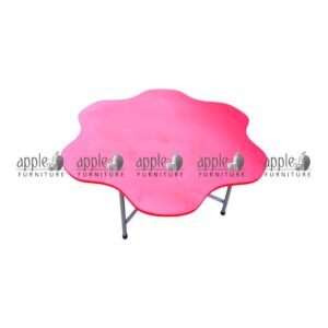 APPLE AP-151-FLW flower activity table with pink tabletop for preschool classroom furniture Durable flower activity table with metal pipe frame for Montessori and daycare learning spaces Preschool flower table for drawing, coloring, reading, writing, and creative classroom activities Kids learning table with flower shaped pink top for playgroup, nursery, and junior classrooms