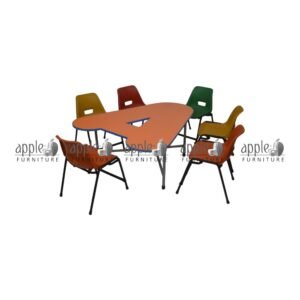 APPLE AP-200-MLT AP-151-ALP-A-ORG Six Seater Preschool Table Set with colorful Triangle Kids Table and Chair Set and Pre Primary Classroom Furniture Set