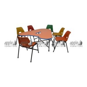 APPLE AP-200-MLT AP-151-ALP-A-ORG Six Seater Preschool Table Set with colorful Triangle Kids Table and Chair Set and Pre Primary Classroom Furniture Set