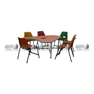 APPLE AP-200-MLT AP-151-ALP-A-ORG Six Seater Preschool Table Set with colorful Triangle Kids Table and Chair Set and Pre Primary Classroom Furniture Set